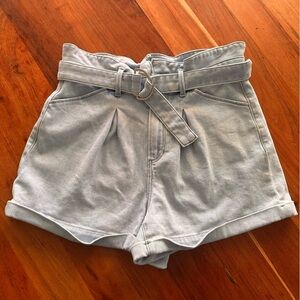 PAIGE Women's Light Blue High Waist Belted Shorts